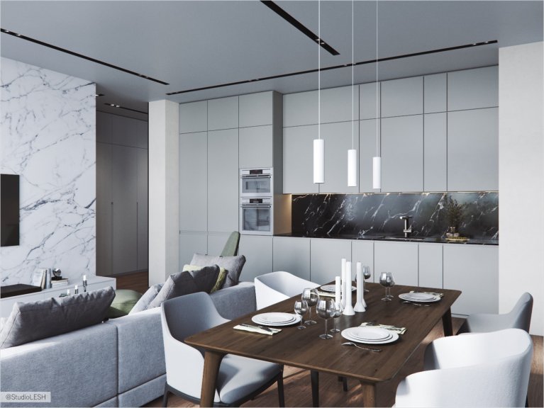  Combined kitchen-living room with kitchen unit