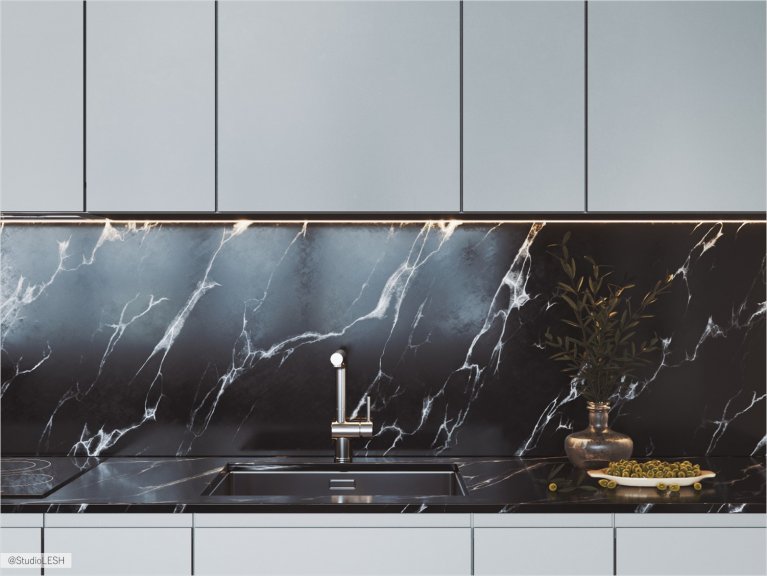 Kitchen suit in the kitchen made in black marble