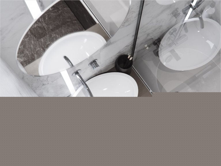 Countertop sink in the shower room in gray and modern style