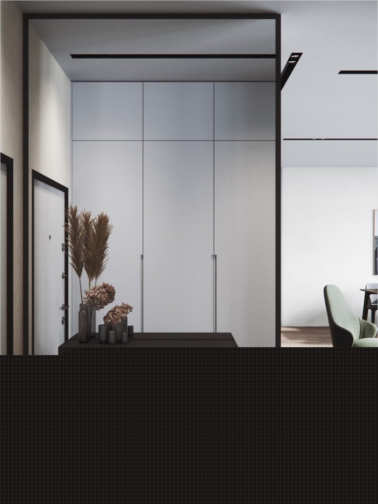 Hall with an interesting console and pouf for convenience