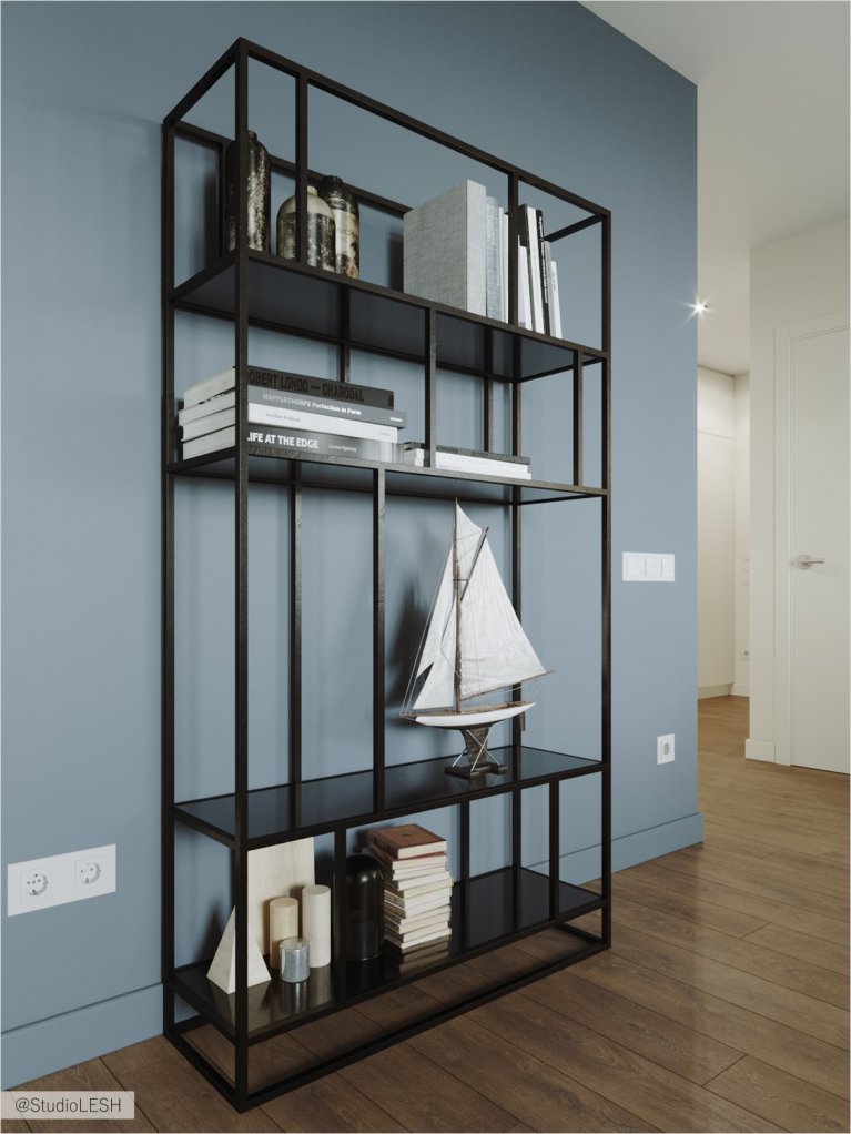  Blue wall in the living room to shade warm colors