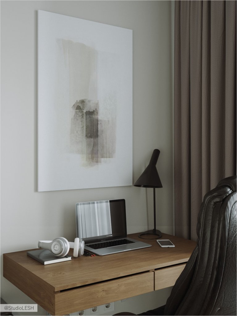 Modern workplace with art elements.