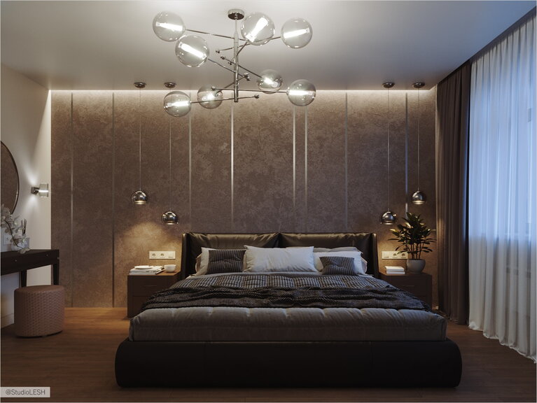  Double bed in a comfortable modern bedroom.