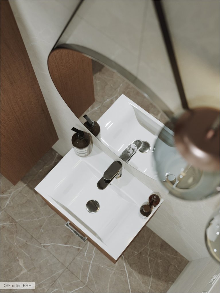 Warm colors in the bathroom and modern mosaic.