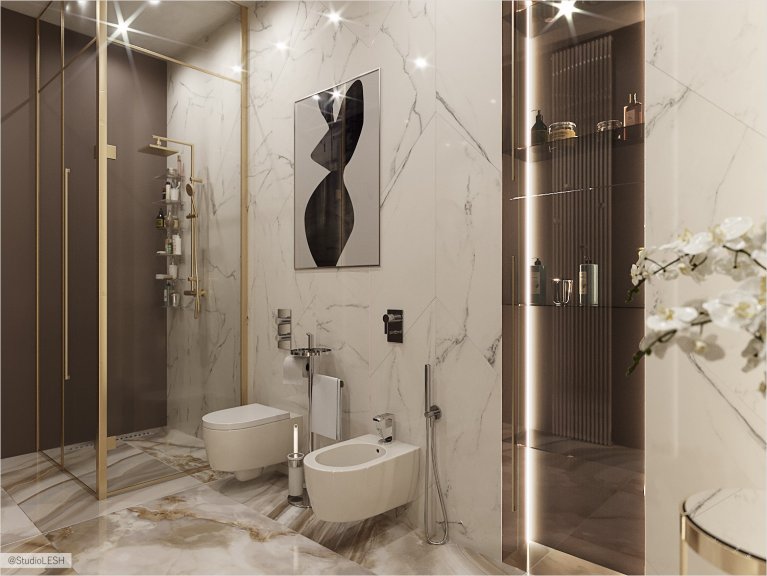 Shower room with glass cabinet