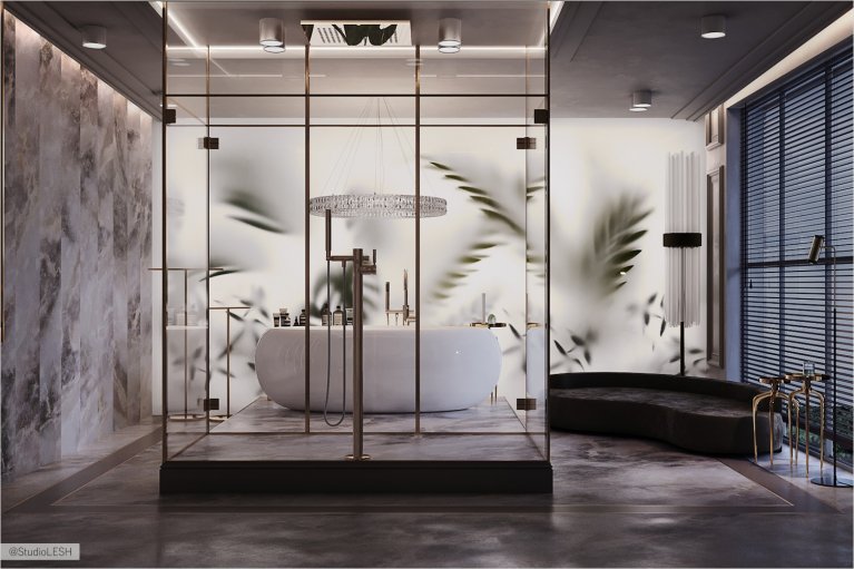 Tropical atmosphere created by frosted glass