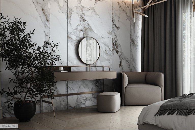 Lightweight console in the bedroom as a dressing table