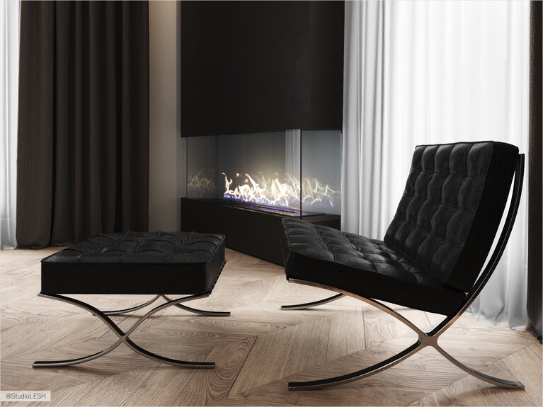 Rest area in the bedroom with a biofireplace in a drywall niche