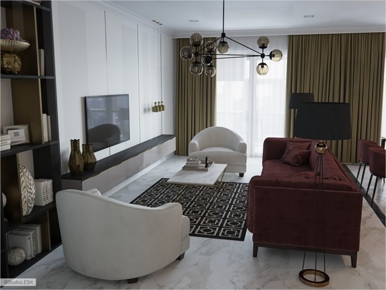 Spacious living room with a large sofa and two additional armchairs