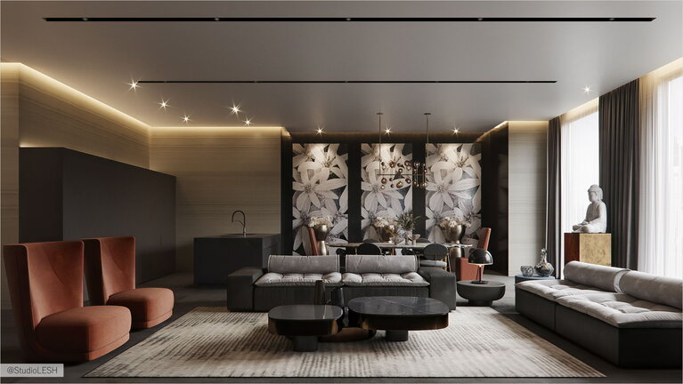 Slanted living room interior