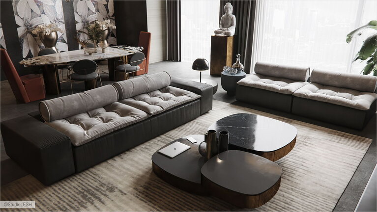 Large sofa in living room modern interior