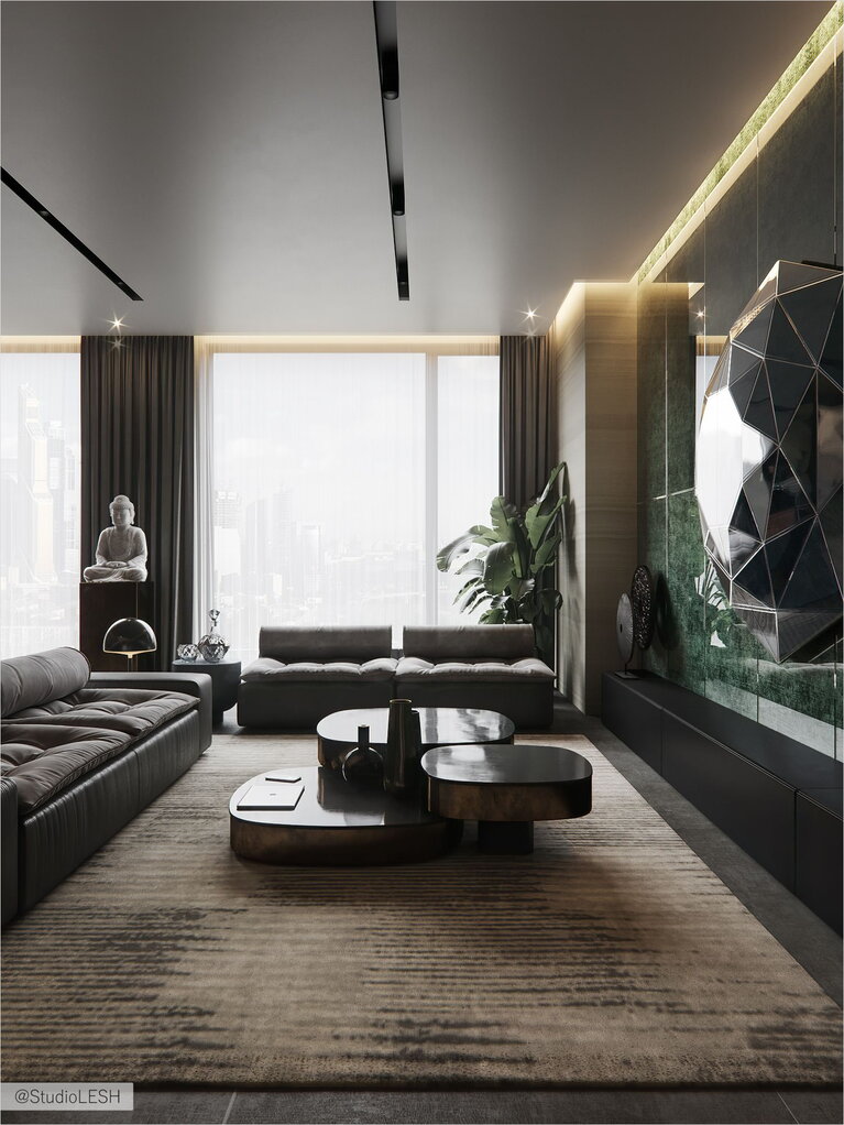 Coffee table in the interior of the living room