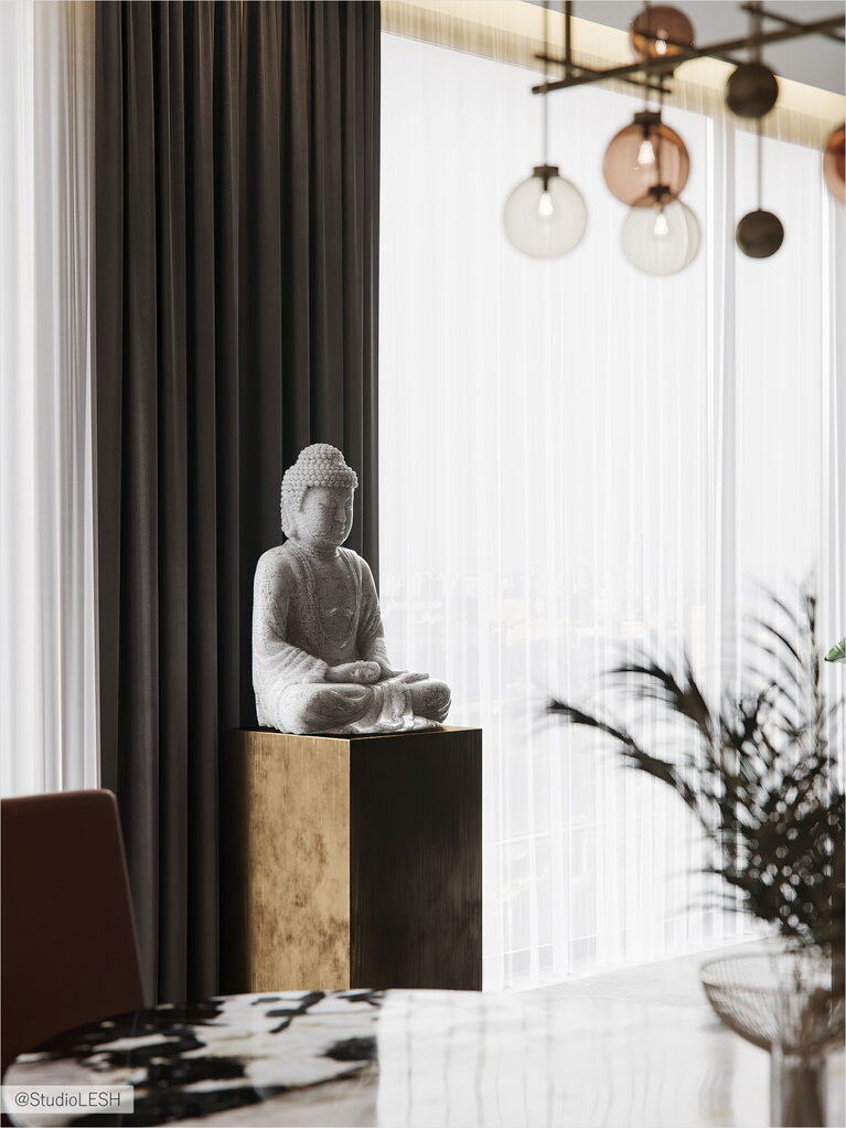 Statue in red side apartment