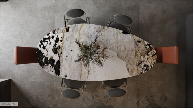 Stone table in a modern interior