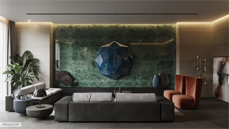 Angular bar on the wall in the living room