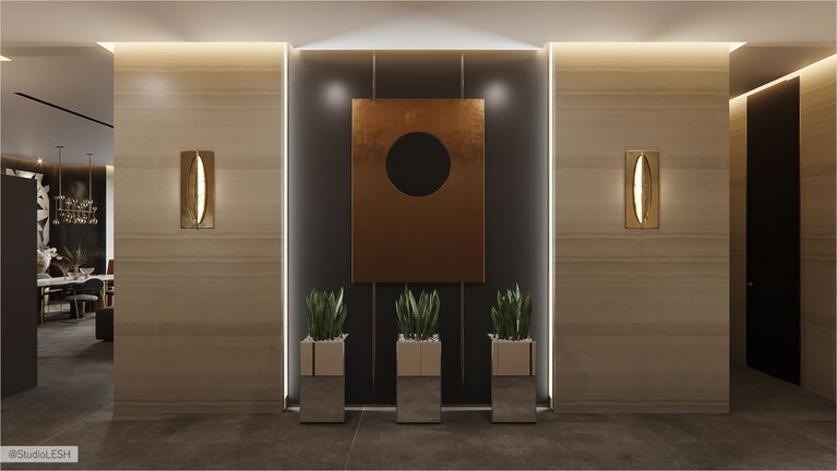 Chic wall in the corridor with decor