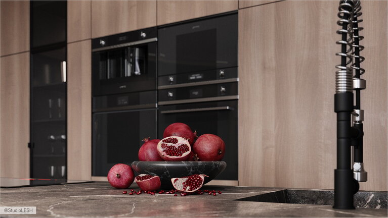 Каменная столешница и раковина в острове 