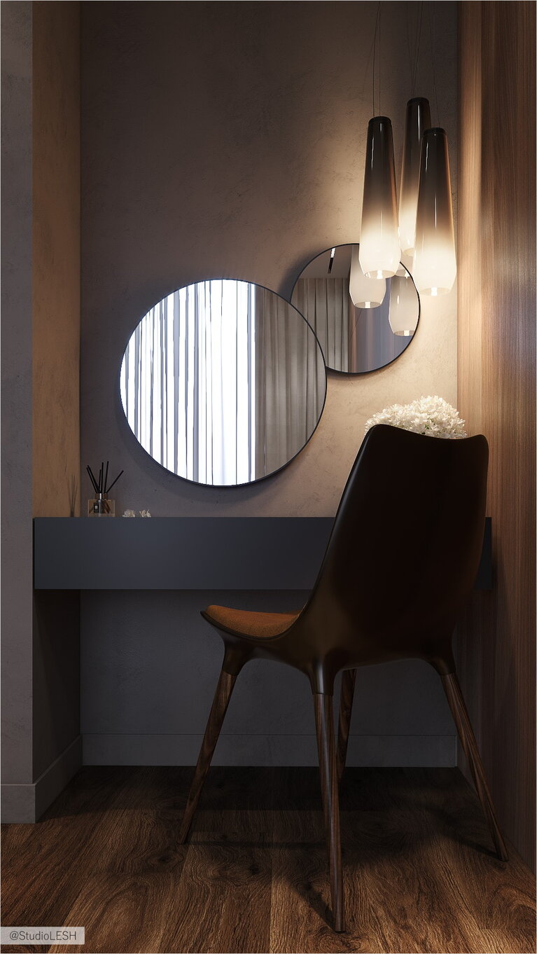 Стол для макияжа с подвесными светильниками 