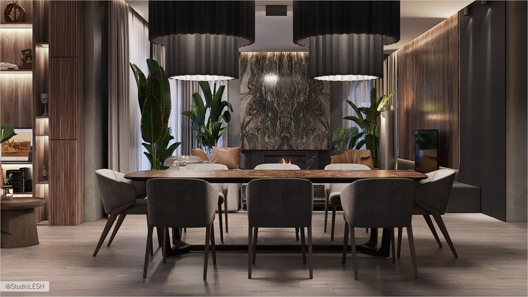 Dining area in the interior of the living room