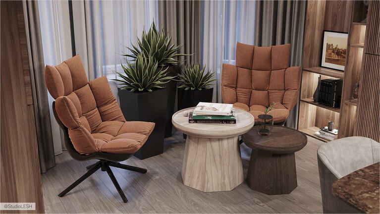 Yellow armchair in the interior of the living room