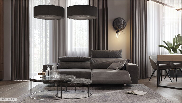 Современный дизайн гостиной в загородном доме 