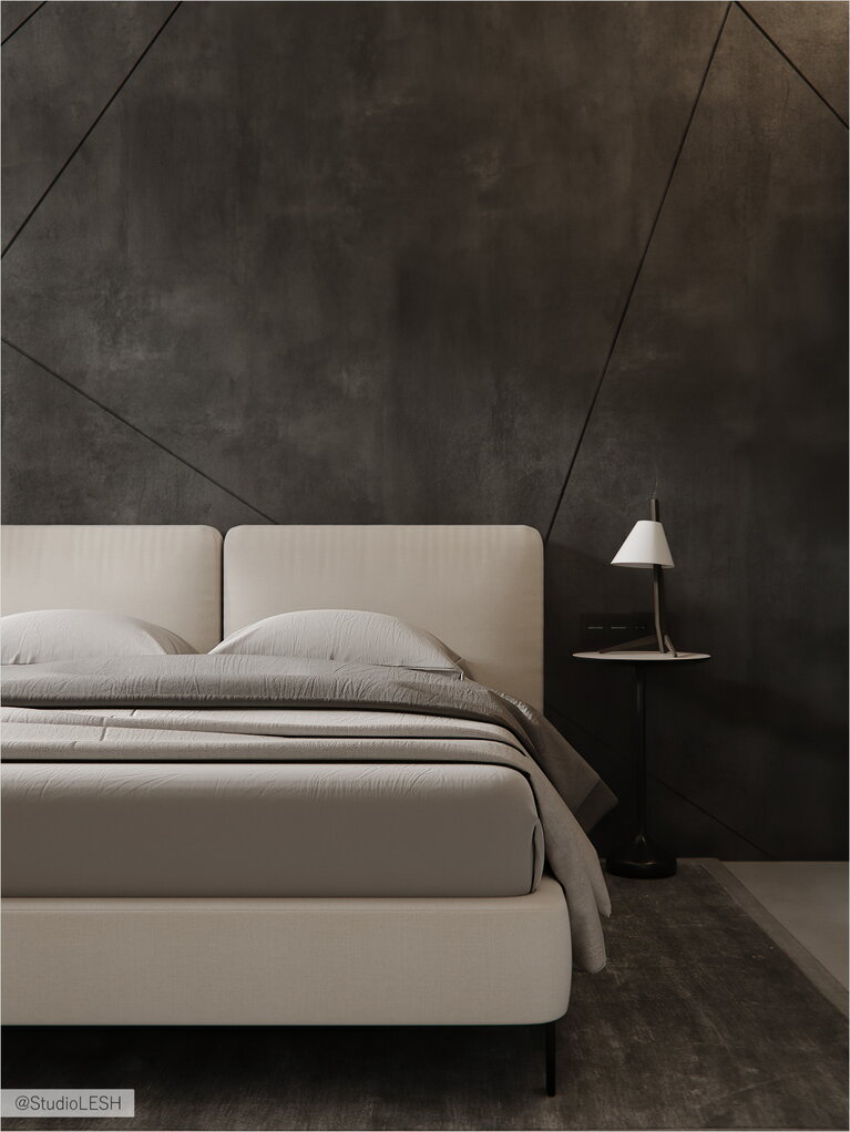 Light bed in a dark bedroom see photos