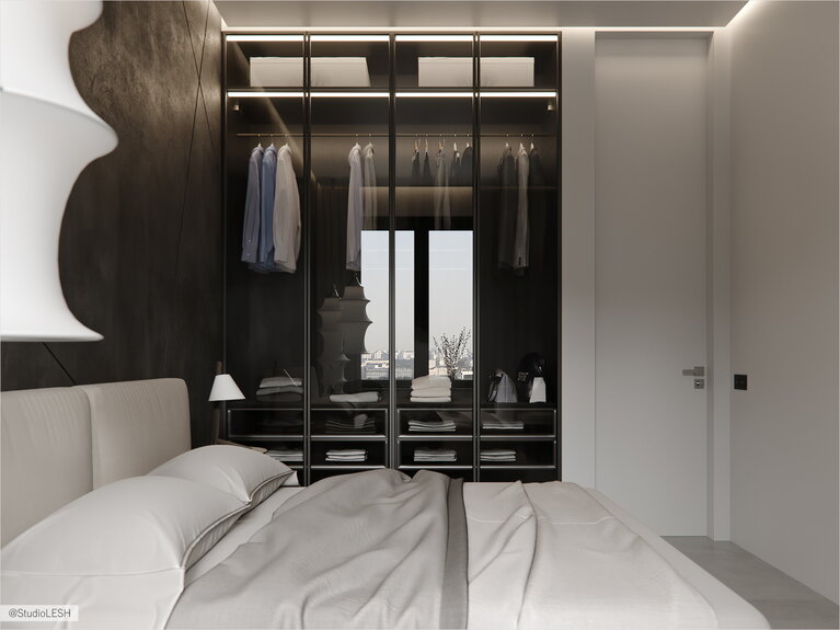 Transparent wardrobe - dressing room in the bedroom