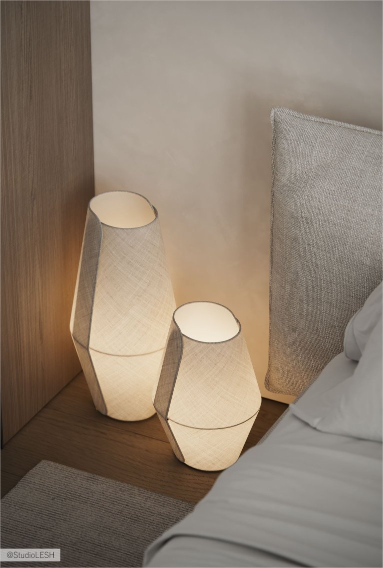 Современная спальня с минималистичным дизайном и светлой мебелью.