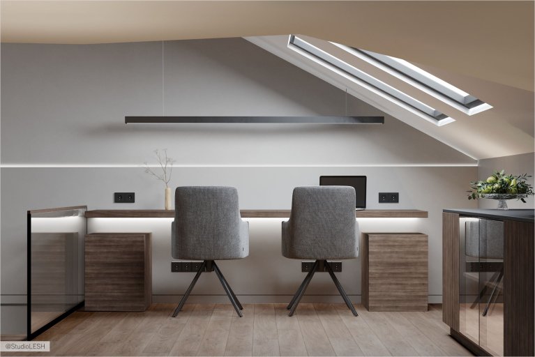 Рабочее место, где хочется творить и создавать новое. Удобные кресла и достаточное освещение способствуют концентрации и вдохновению