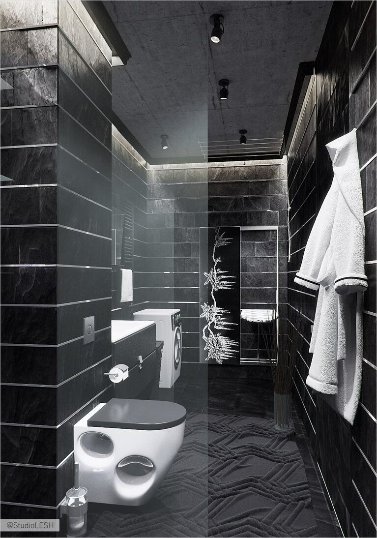 Дизайн интерьера санузла в черном цвете 