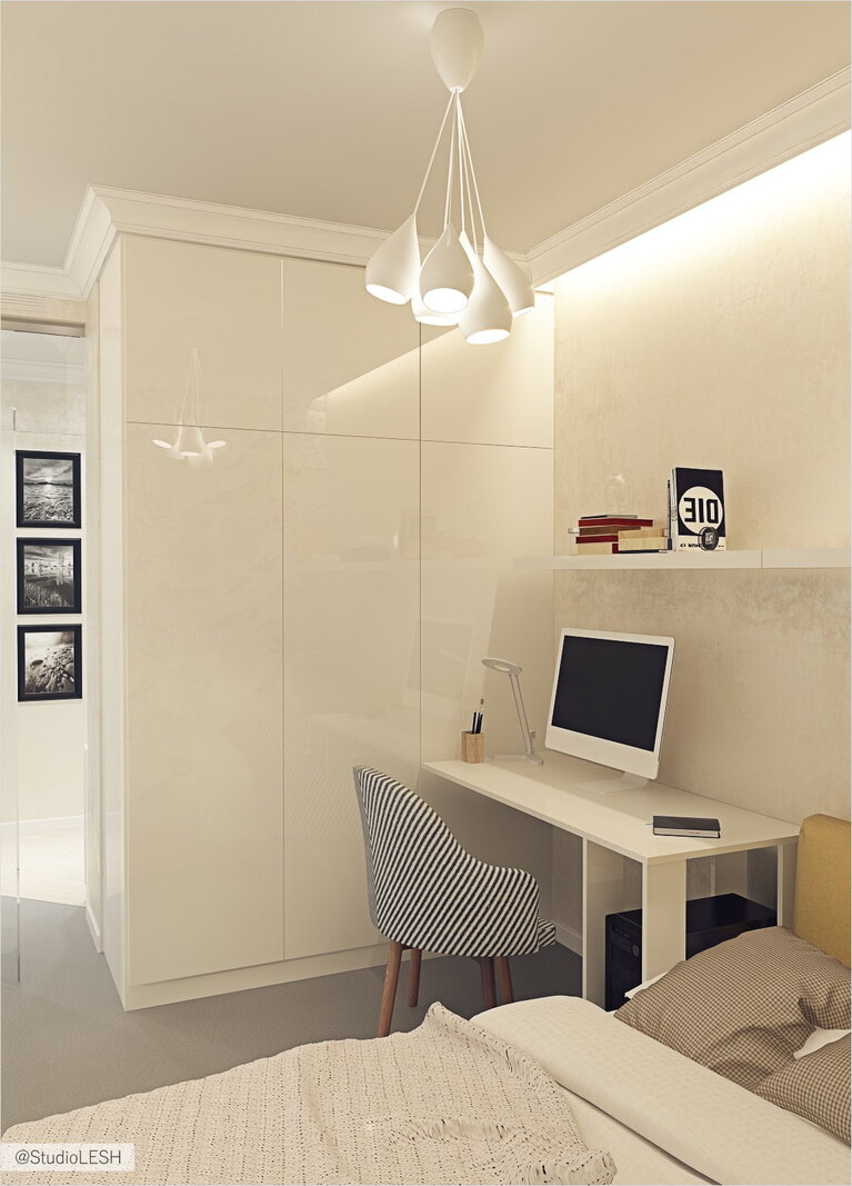 Рабочая зона в маленькой спальне