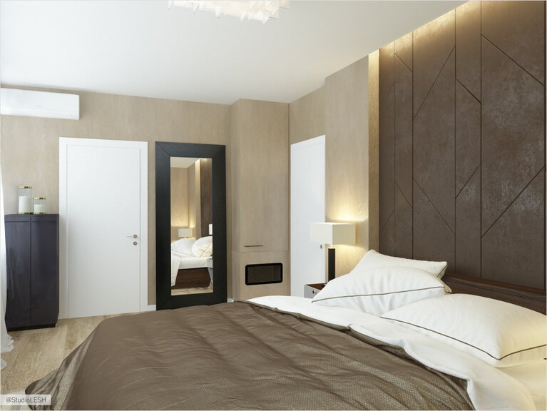 Дизайн проект спальни, зеркало, кровать 