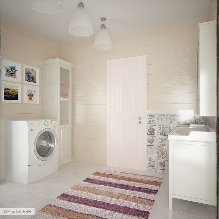 Стиральная машинка в санузле, половик 