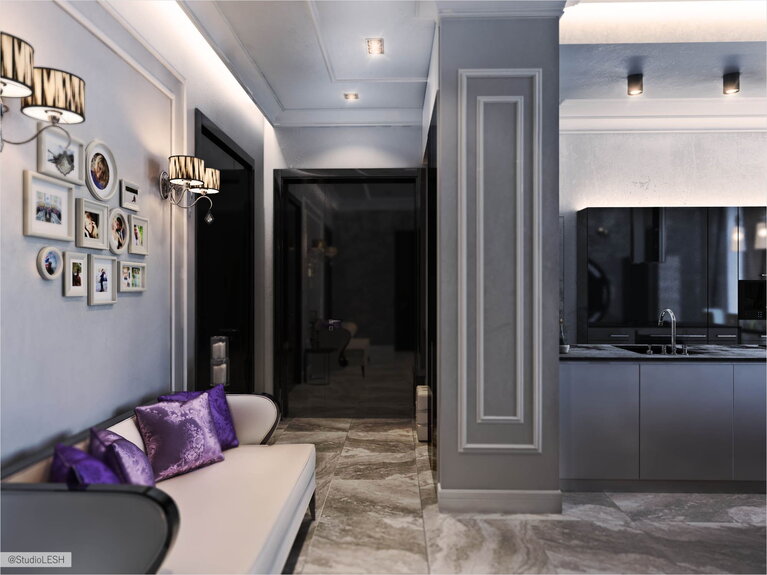 Дизайн интерьера прихожей зоны совмещенный с гостиной 