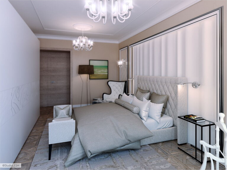 Дизайн проект спальни в современном классическом стиле 