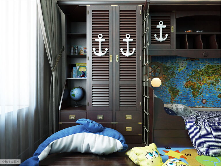 Дизайн детской, кроватка и шкаф купе 