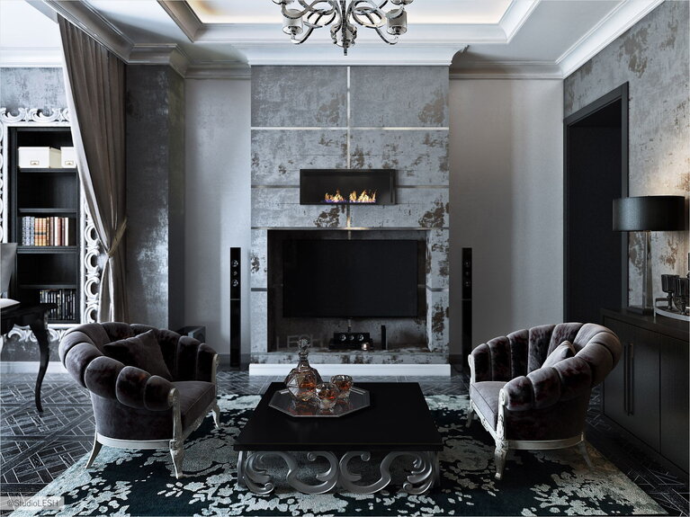 Дизайн интерьера в шикарном кабинете в квартире