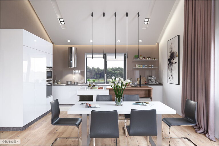 Оформление раковины у окна на кухне