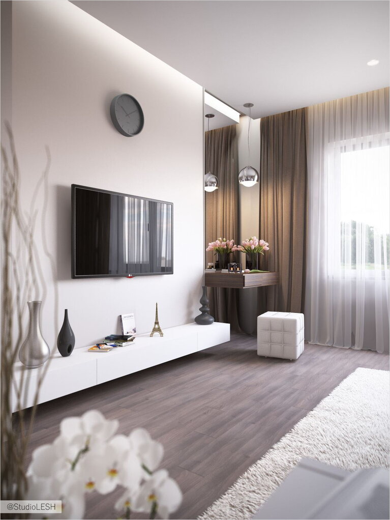 Оформление стенки напротив кровати 