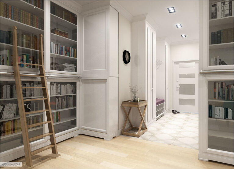 Дизайн проект прихожей с книжным шкафом 