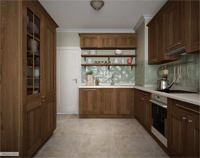 Кухня из темного дерева