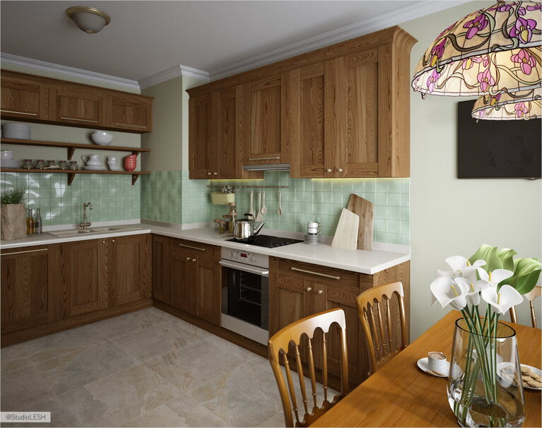 Зеленый фартук на кухне