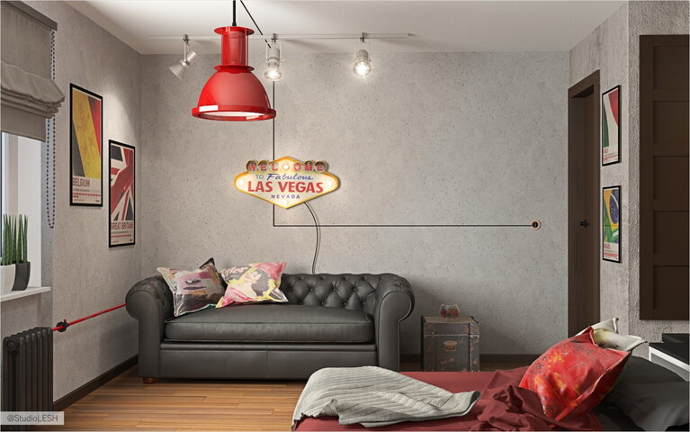 Кожаный диван в спальне