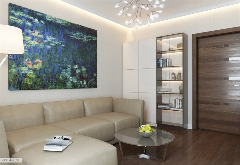 гостиная в светло-коричневых тонах