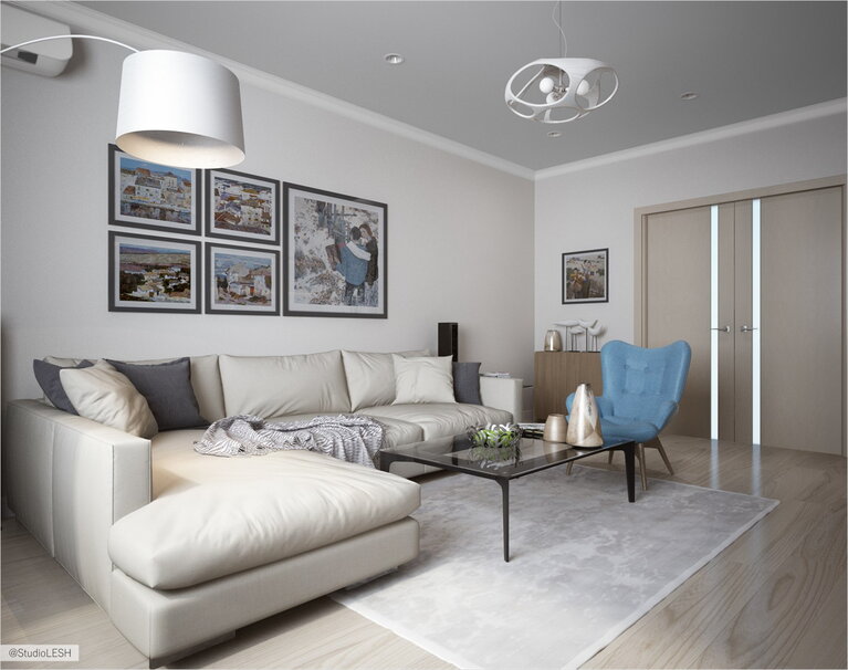 угловой диван в интерьере гостиной