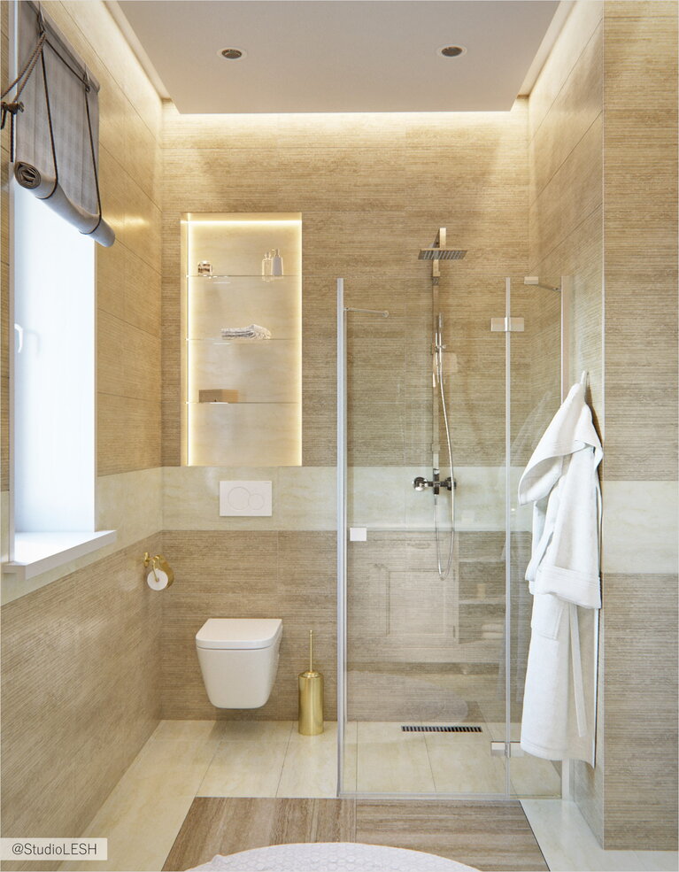 Оформление душевой комнаты в загородном доме 