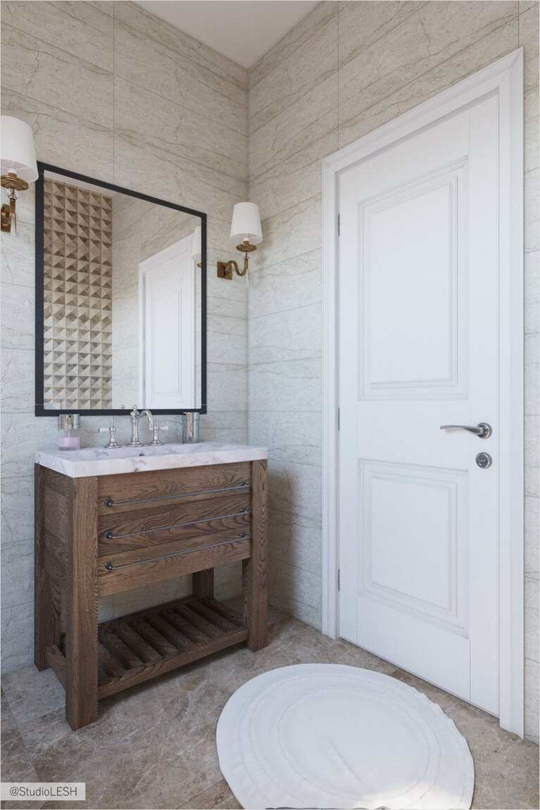 Состаренный умывальник в ванной комнате 