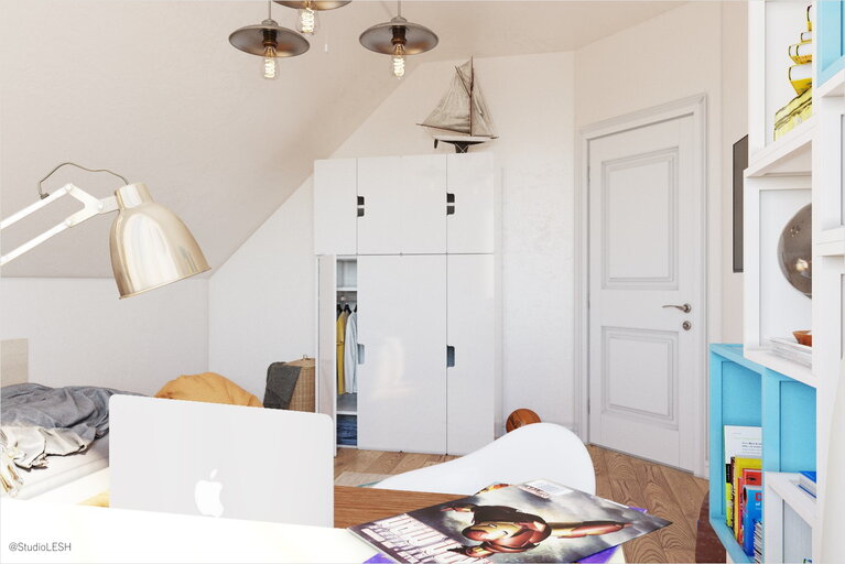 Комната на мансарде со сложной геометрией  