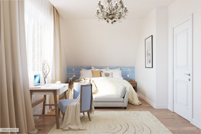 Дизайн интерьера спальни на мансарде 