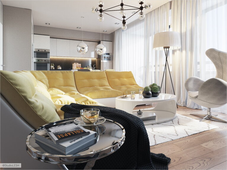 Гостиная желтый диван